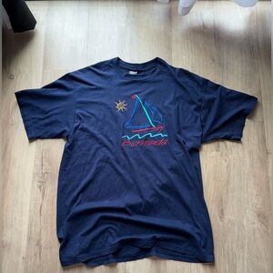 Blue Graphic Short Sleeve Tee with Retro Design